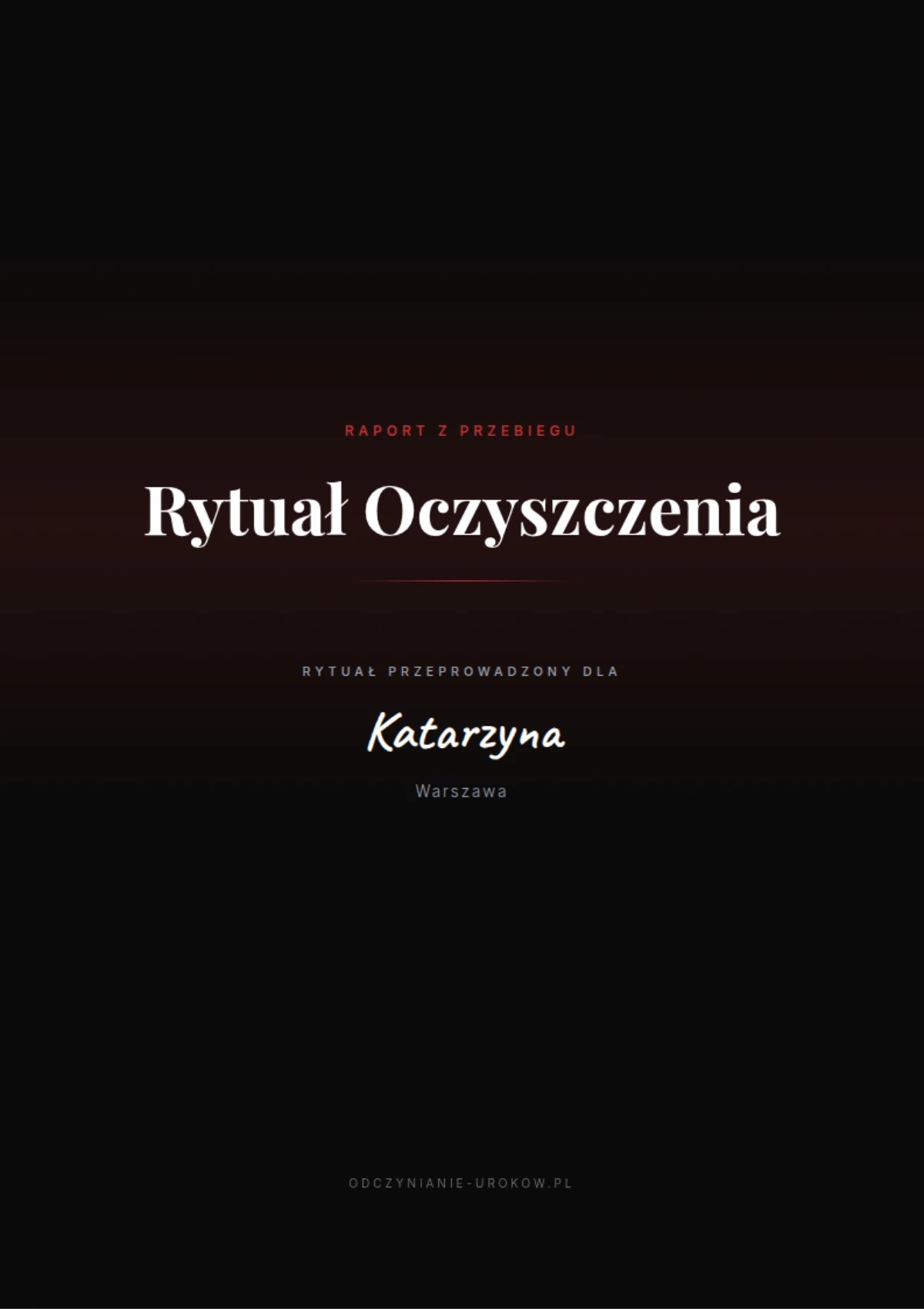 Przykładowa okładka raportu PDF z rytuału oczyszczenia